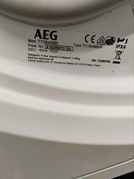 Сушильна машина AEG T7DB40680 700w sn 72395762 000047670 фото