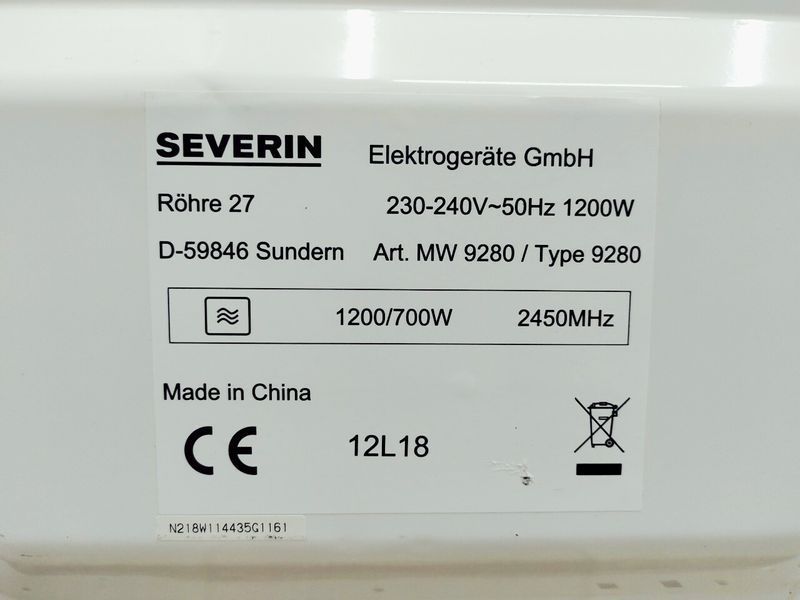 Мікрохвильова піч Severin MW 9280 1200w sn 4435G1161 000044309 фото