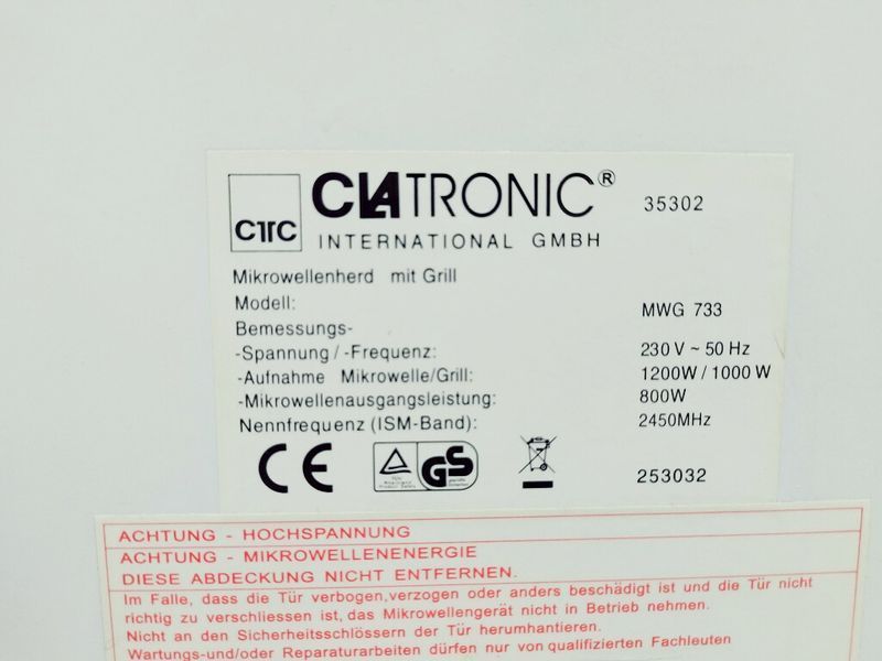 Мікрохвильова піч Clatronic MWG 733 1200w гриль 1000w sn S025W13645 000038746 фото
