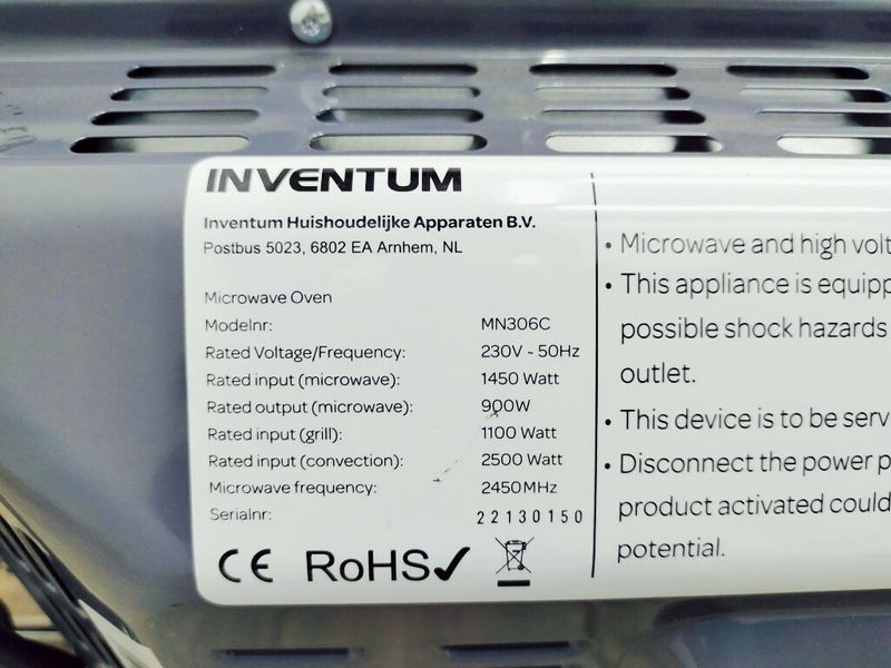Мікрохвильова піч Inventum MN306C 1450w гриль 1100w sn 22130150_номер 63_124 партія 2 000040128 фото