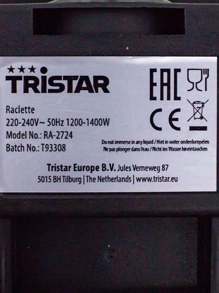 Гриль электрический раклетный Tristar RA 2724 000030980 фото