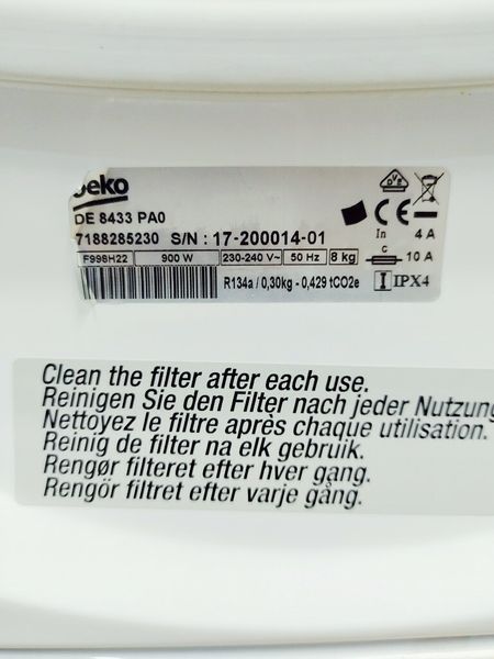 Сушильна машина Beko DE 8433 PA0 8 кг 900w sn 1720001401 000037294 фото