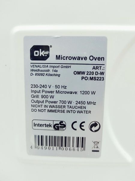Мікрохвильова піч OK OMW 220 DW 1200w гриль 900w 000035330 фото