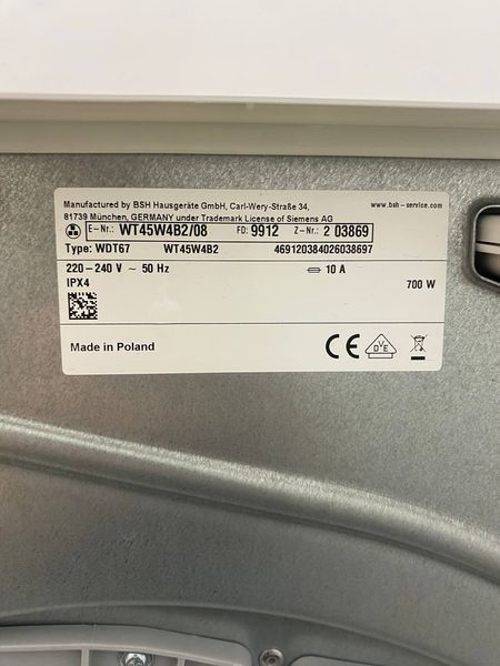 Сушильная машина Siemens WT45W4B2 1000W 8кг sn 9912203869 000048678 фото
