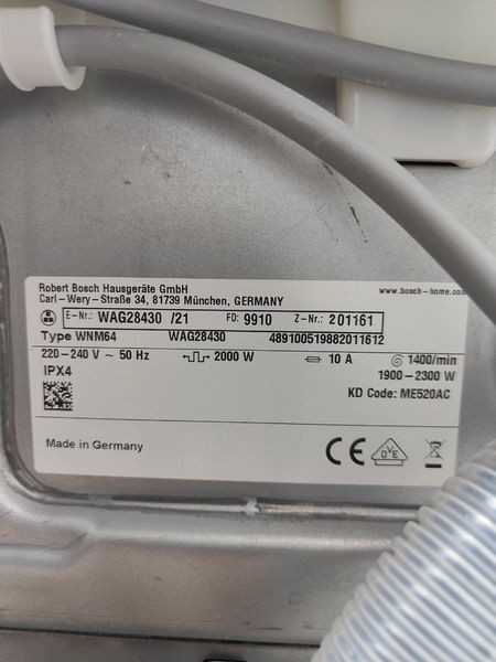 Пральна машина Bosch Serie6 WAG 28430 21 9кг sn 9910201161 000052022 фото