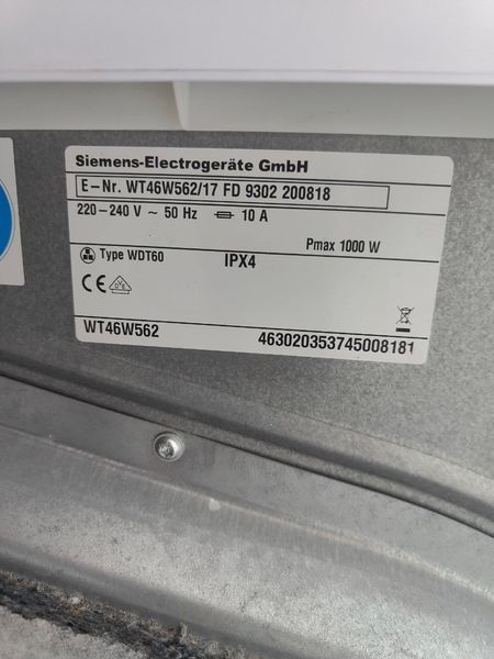 Сушильна машина Siemens WT46W56217 1000W 7kg sn 9302200818 000050711 фото