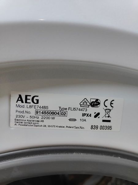 Пральна машина AEG 8000 Series Lavamat L8FE74485 2200W 8кг sn 83900395 000051597 фото