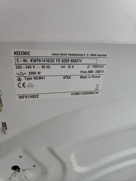Стиральная машина Koenic WFV14022 2300W 6кг sn FD9209600374 000049823 фото
