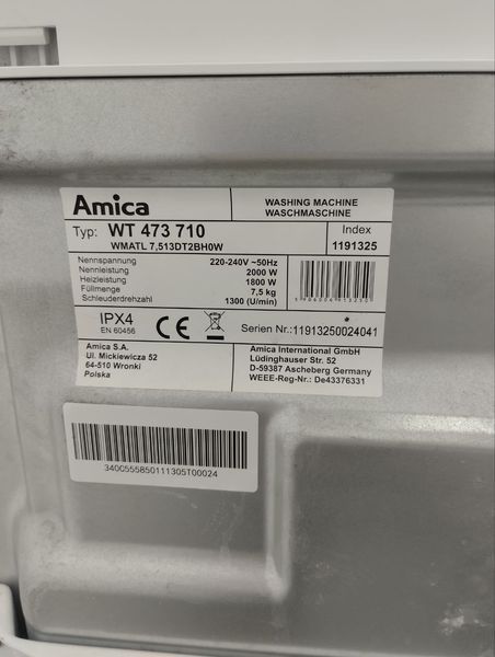 Стиральная машина Amica WT473710 7кг 2000w sn11913250024041 000046258 фото
