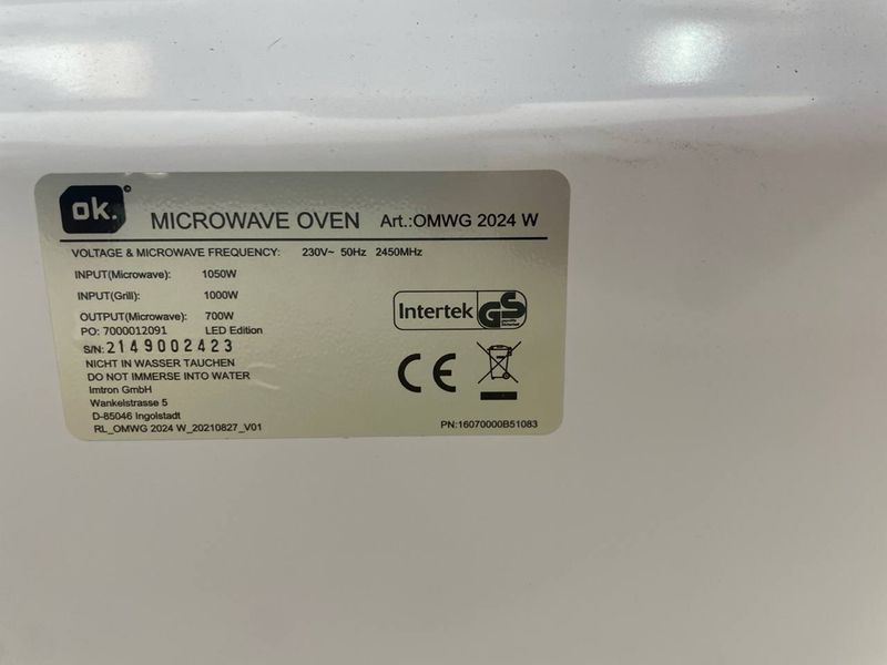 Мікрохвильова піч OK OMWG 2024 W 1050w гриль 1000w sn 2149002423 000045672 фото