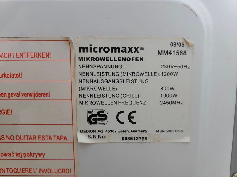 Микроволновая печь Micromax MM41568 1200W sn 50020597 000051114 фото