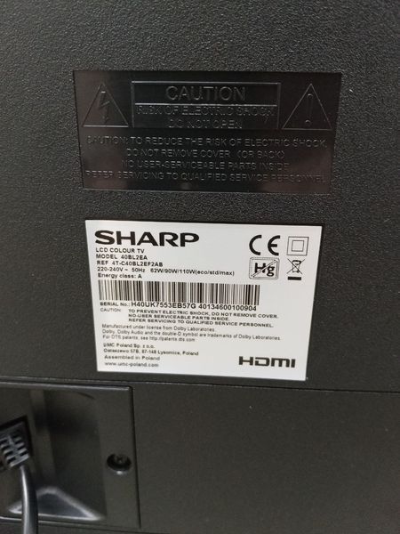 Телевізор Sharp 40BL2EA 110W sn 40134600100904 000049597 фото