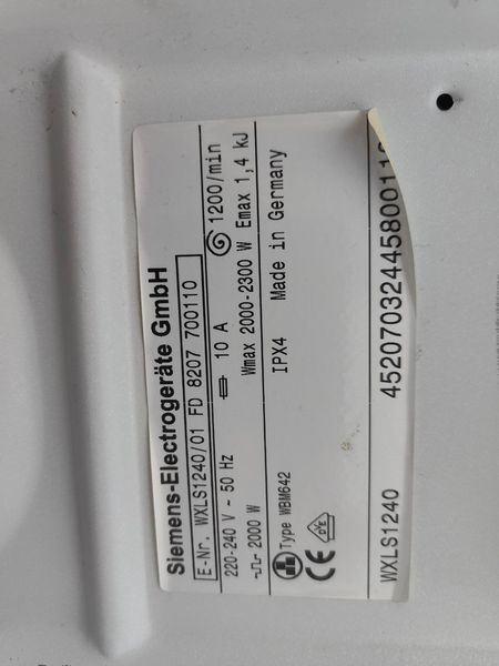 Стиральная машина SIEMENS WXLS1240 2300W 6кг sn 8207700110 000051160 фото