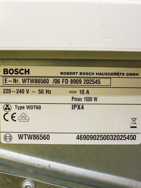 Сушильна машина Bosch WTW86560 06 1500w 6 кг sn 8909 202545 000024687 фото