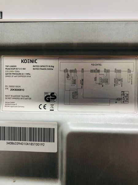 Стиральная машина вертикальная Koenic KWM 8212 C INV 000040805 фото