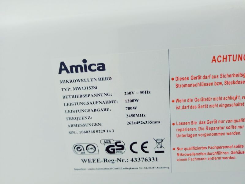 Мікрохвильова піч Amica MW13152Si 1200w sn 10603480229143 000042389 фото