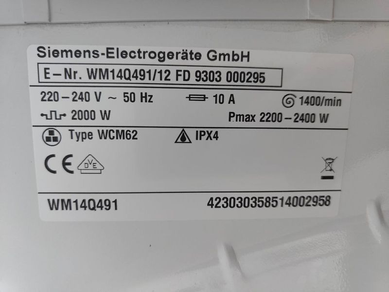 Стиральная машина Siemens IQ 590 Extra Klasse WM14Q49112 2300W 7 кг sn 93030000295 000052273 фото