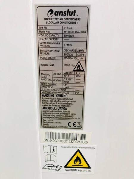 Кондиціонер мобільний Anslut MPPHB 08CRN7 QB6 N 1100w sn 540G9206501332002K0805_п12_н316 000045457 фото