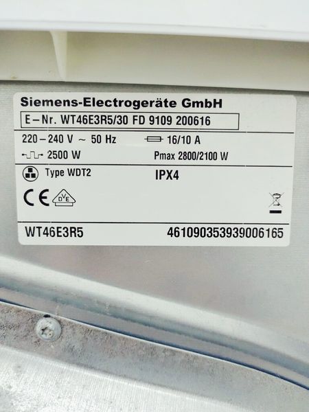 Сушильна машина Siemens IQ500 WT46E3R5 30 7кг 2800w sn 9109 200616 000036398 фото