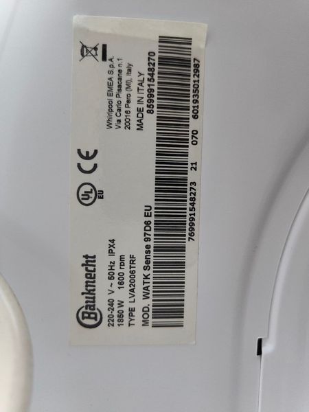 Стирально сушильная машина Bauknecht WATK Sense 97D6 EU 1850W 9 7кг sn 601935012987 000053087 фото