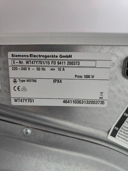 Сушильная машина Siemens iQ800 WT47Y701 15 1000W 8кг sn 9411200373 000051849 фото