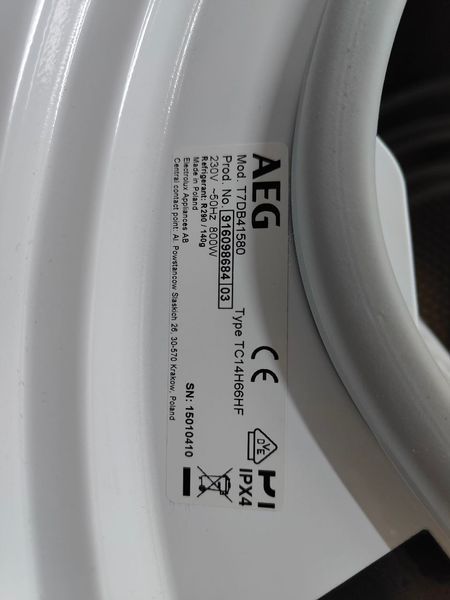 Сушильная машина AEG 7000 Series Lavatherm T7DB41580 800W 8 кг sn 15010410 000052255 фото