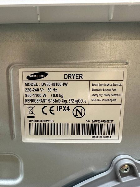 Сушильна машина Samsung DV80H8100HW 1100W 8кг sn 06TR53AG900278T 000053497 фото