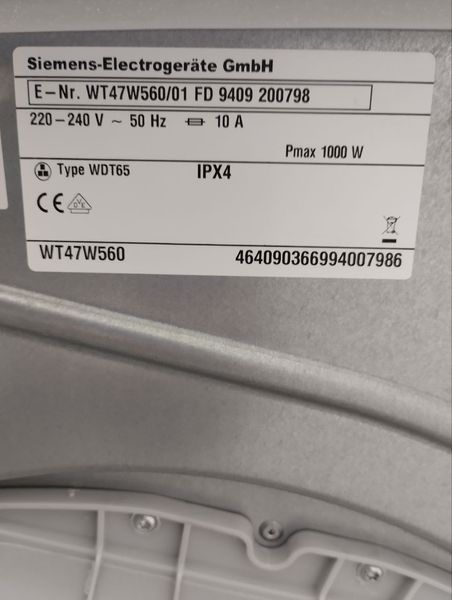 Сушильна машина Siemens WT47W560 8кг 1000W sn 464090366994007986 000046911 фото