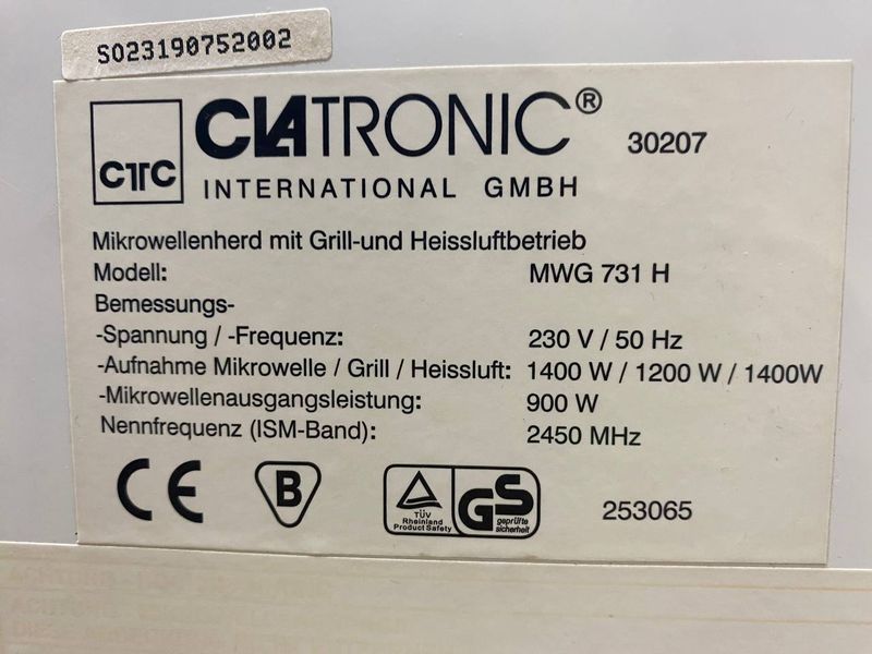 Микроволновая печь Clatronic WMG 731H sn 253065 000047339 фото