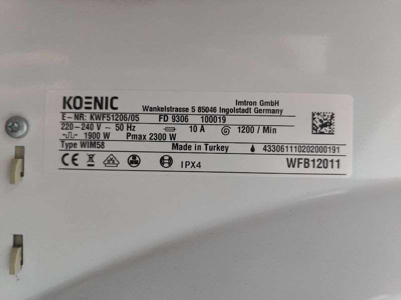 Стиральная машина KOENIC KWF51206 2300W 7кг sn 9306100019 000051166 фото