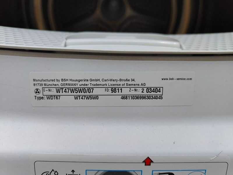 Сушильна машина Siemens IQ700 WT47W5W0 07 1000W 8кг sn 9811203404 000052887 фото