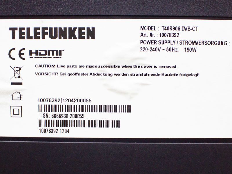 Телевизор 40 Telefunken T40R906 DVB CT LCD 000031588 фото
