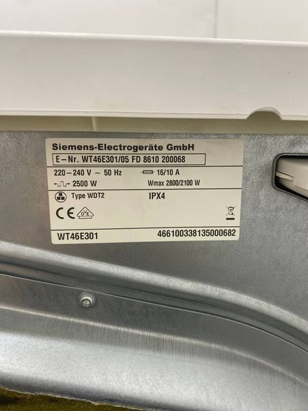 Сушильная машина Siemens WT46E301 2800W 7кг sn 861020068 000048672 фото