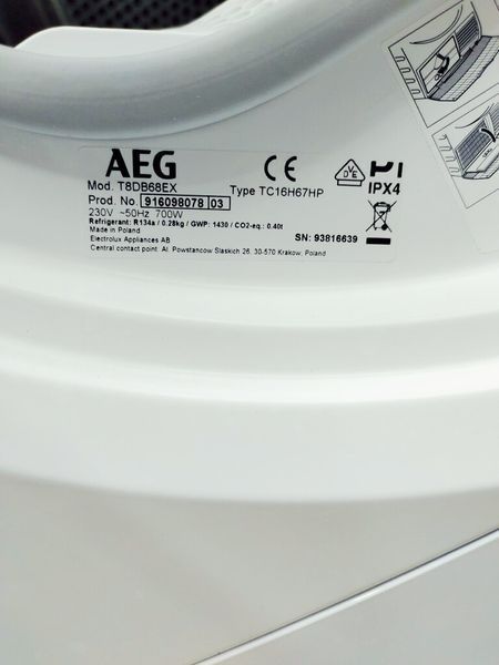 Сушильна машина AEG 8000 Series T8DB68EX 700w 8 кг sn 93816639 000040575 фото