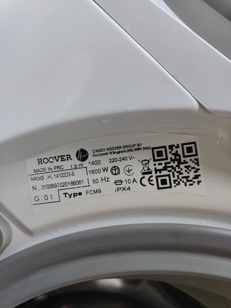 Пральна машина HOOVER HL14102D3 S 1600W 10кг sn 3100697020186061 000051175 фото
