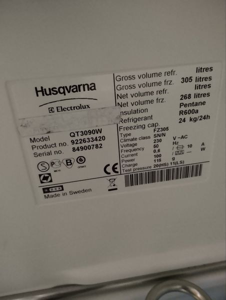 Морозильна камера Husqvama QT3090W 100W 268л sn 84900782 n383 000048024 фото