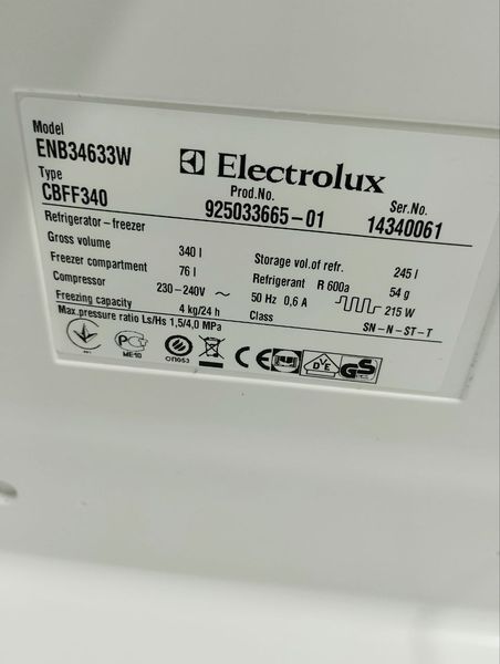 Холодильник двокамерний Electrolux ENB34633W 215W 340+76л sn 14340061 n 403 000048427 фото