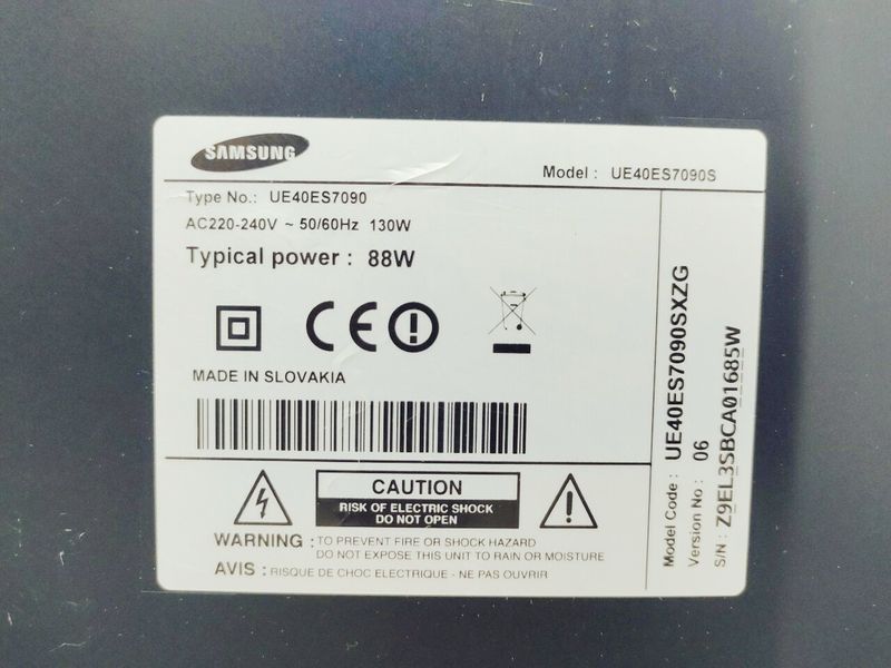 ТБ 40 Samsung UE40ES7090S Full HD Smart TV 130w sn Z9EL3SBCA01685W 000045603 фото