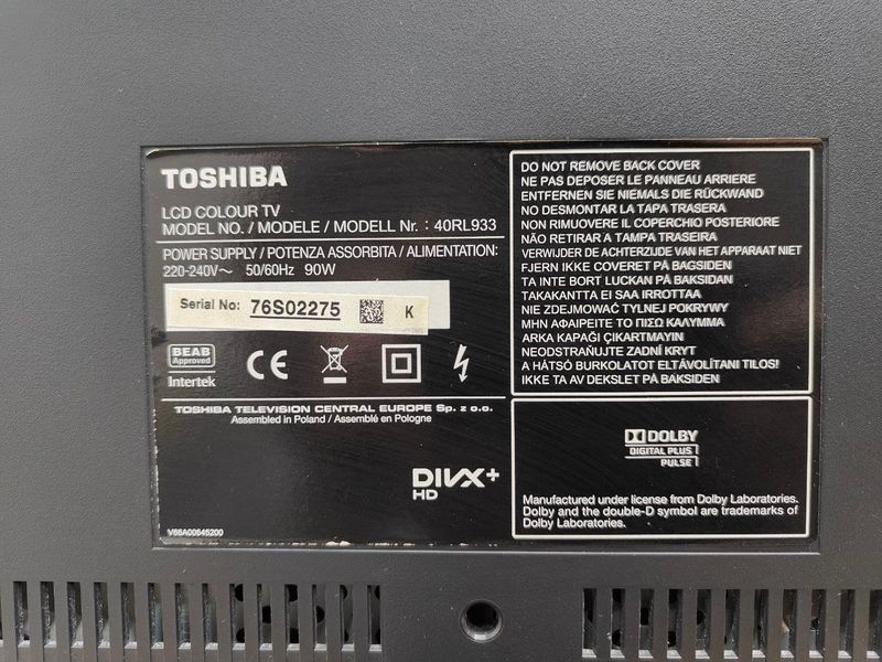 Телевизор 40 Toshiba 40RL933 90W Full HD Edge LED sn 76S02275 000053529 фото