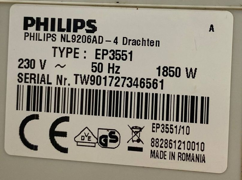 Кофемашина Philips EP3551 1850w sn 901727346561 000048963 фото