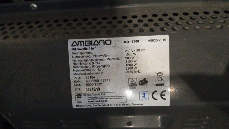 Микроволновая печь Ambiano MD 17500 1500W sn 0464519 000051102 фото