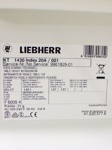 Холодильник однокамерный Liebherr KT 1430 Index 20A 001 000024308 фото