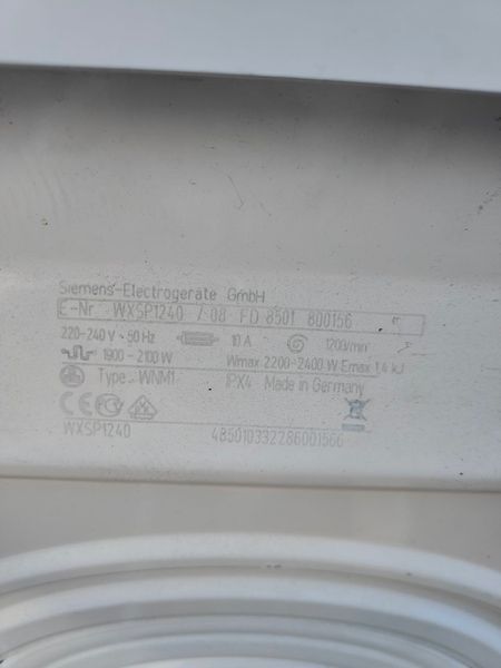 Пральна машина Siemens WXSP124008 2400W 6kg sn 8501800156 000050747 фото