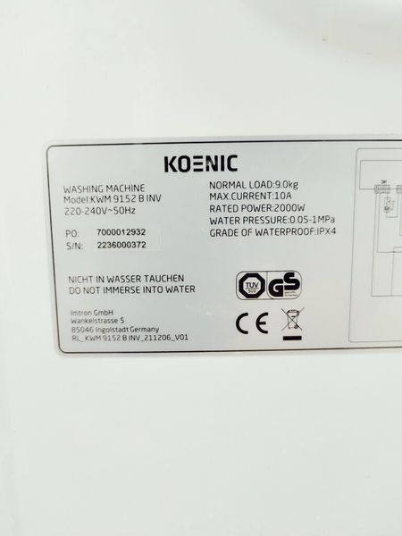 Стиральная машина Koenic KWM 9152 B INV 000040177 фото