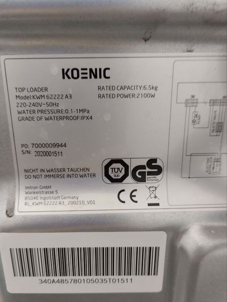 Стиральная машина вертикальная Koenic KWM 62222 A3 6.5 кг sn 202001511 000047118 фото