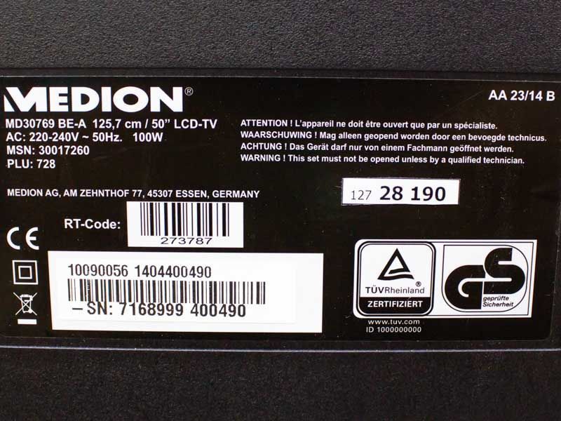 ТБ 50 Medion MD30769 BEA LCD 100w sn 7168999400490 000015166 фото