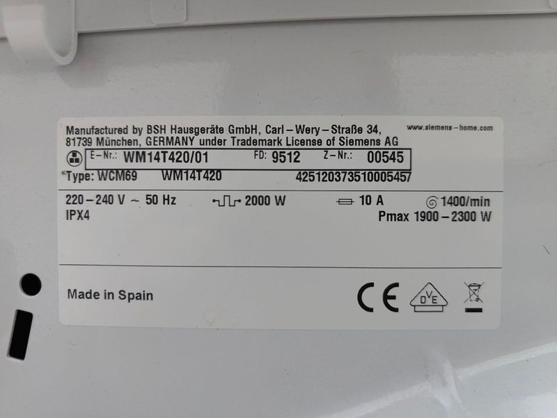 Стиральная машина Siemens IQ 500 WM14T420 01 2300W 7 кг sn 00545 000052279 фото