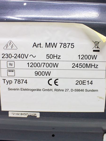 Мікрохвильова піч Severin MW 7875 1200w гриль 900w sn T214W10456502430 000032219 фото