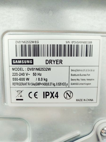 Сушильна машина Samsung DV81N62532W 600w 8кг sn 0T5U5AEK400190B 000042838 фото