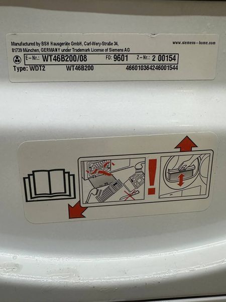 Сушильная машина Siemens iQ700 WT46B200 08 2800W 8кг sn 9601200154 000054290 фото
